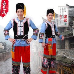 新款少数民族舞蹈服彝族演出服苗族服装壮族男装民族舞台装