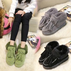 冬季雪地靴女短筒厚底毛毛鞋加绒保暖流苏韩版棉鞋女面包鞋豆豆鞋