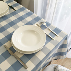 浅蓝色防水格子桌布地中海布艺餐桌布客厅圆茶几桌布长方形书桌布