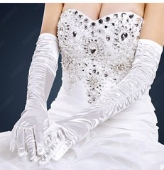 2016新款冬季新款韩式唯美白色简约 新娘结婚长款锻手套婚纱配饰