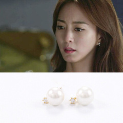 韩国进口饰品 韩剧美女的诞生同款珍珠水钻耳钉 耳环
