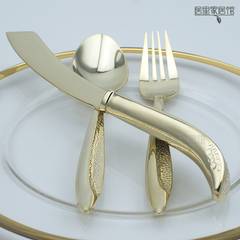 高端镀金西餐具三件套 星星金色刀叉勺 出口德国高档刀叉勺套装