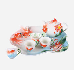 精致法兰瓷茶具 艺术珐琅瓷家具套装 精致珐琅彩礼品茶具 整套