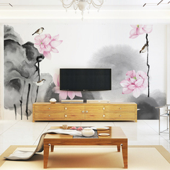 中式定制壁画 3d电视背景墙壁纸复古水墨荷花手绘墙纸无缝墙布
