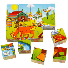 立体积木质拼图16粒3D六面画木制拼图拼板 儿童益智玩具3-5-7