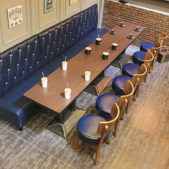 简约美式咖啡厅西餐厅皮质沙发餐桌椅 奶茶店甜品店沙发桌椅组合