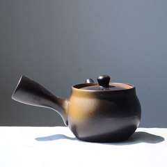 清仓：日式茶具粗陶创意均釉侧把壶家用茶壶横把壶茶道带滤网喷黄
