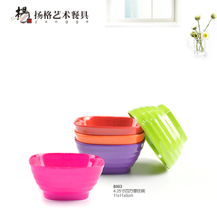 仿瓷彩色餐具彩色碗 密胺塑料四方碗 螺纹米饭碗汤粥碗