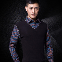 冬季男士保暖衬衫加绒加厚假两件保暖衬衣长袖格子商务休闲韩版潮