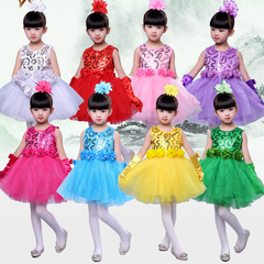 儿童演出服舞蹈服装秋新款女童蓬蓬莎裙子连体公主裙纱表演礼服裙