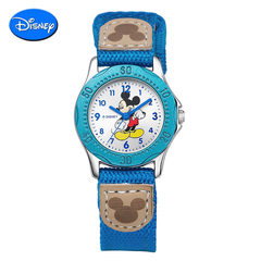 正品迪士尼手表米奇蓝色儿童织带手表男女孩学生可爱复古石英手表