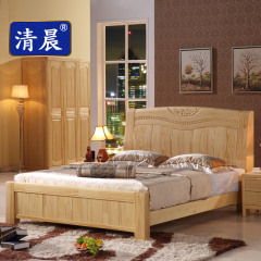 清晨仿古家具实木双人床原木色海棠色1.5/1.8米中式实木双人大床