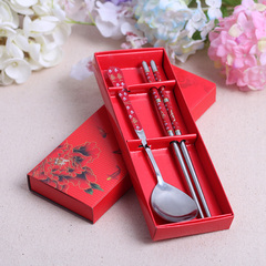 品妮结婚回礼用品餐具套装不锈钢筷子勺子两件套礼盒创意礼品
