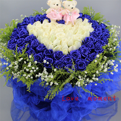 西安鲜花花店同城速递99枝蓝白玫瑰混搭花束女友求婚表白生日礼物