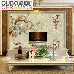 欧柏瓷砖背景墙 中式客厅电视瓷砖背景墙微晶石雕刻壁画 家和富贵