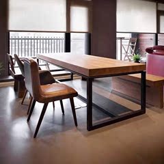 欧式实木仿古餐桌椅长方形办公会议桌小户型铁艺美式复古家具组合