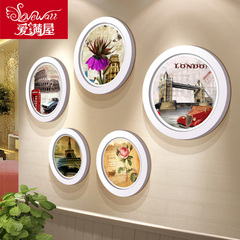 新品圆形木质相框墙8寸10寸相框组合圆形照片墙客厅卧室餐厅装饰