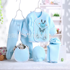 新生儿保暖内衣套装五件套0-3-6个月宝宝秋冬夹棉对开内衣和尚服