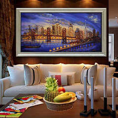 客厅会所拼套手绘抽象建筑风景油画海景现代横向有无框家居装饰画