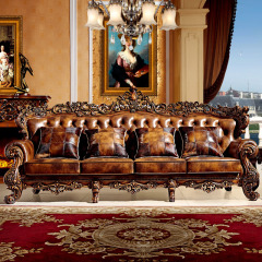 蒂舍尔高档美式别墅家具沙发 全实木双面雕刻 头层小黄牛皮质6801