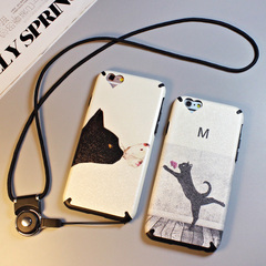 韩国猫咪iPhone7手机壳超薄苹果6Plus硅胶套6S带挂绳i6全包软外壳