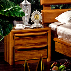 朗然居中式简约实木床头柜金丝檀木色橡木床边柜卧室储物柜