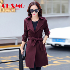 OH&MO2016女装新款秋季韩版时尚气质修身显瘦系带英伦风风衣外套
