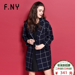 F．NY法妮专柜款2016年秋季新款格子宽松毛呢外套女大衣1631701