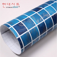 环保PVC自粘蓝色马赛克墙纸 厨房餐厅浴室卫生间壁纸防水格子贴纸