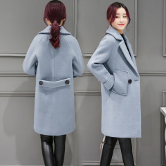 毛呢外套女中长款2016冬装新款韩版修身外套显瘦毛呢子大衣外套女