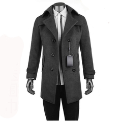 2015新款时尚男士冬季羊绒风衣男加厚中长款翻领毛呢大衣外套