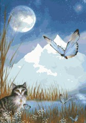 精准印花 法国DMC十字绣正品 动物 世界名画油画 蓝色猫与蝶