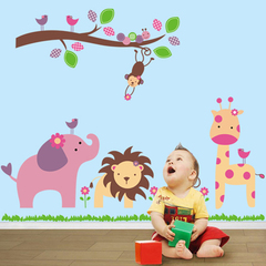 动物森林背景贴墙贴儿童房间卧室幼儿园装饰可移除卡通身高尺贴纸