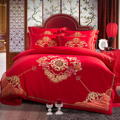 纯棉婚庆四件套大红结婚用1.5/1.8m床上用品刺绣床单被套件床单式