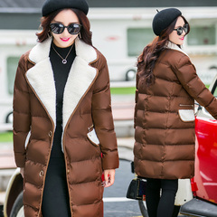 韩国棉袄冬新品中长款羊羔毛拼接棉服女修身显瘦加厚保暖棉衣外套