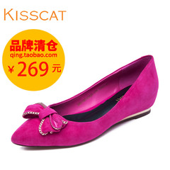 KISS CAT/接吻猫磨砂甜美蝴蝶结平底鞋浅口单鞋新品D55190-02