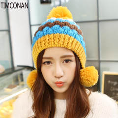 【timconan】秋冬帽子女冬天韩版潮可爱毛线帽冬季女士加厚针织帽