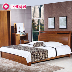 巨田家居中式实木框架床双人床液压高箱床可选带双床头柜1308#