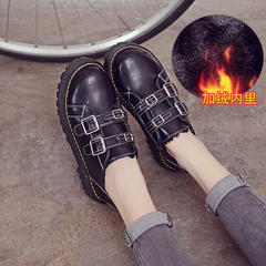 2016秋冬季韩版新款加绒保暖女单鞋平底鞋学院风小皮鞋学生休闲鞋