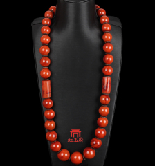【红玉府】2015南红玛瑙珍藏级手工大圆珠项链 满肉柿子红火焰纹