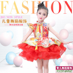 新款儿童舞蹈演出表演服中国风旗袍裙古典龙袍唐装女童蓬蓬裙精致