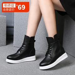 新款马丁靴英伦风女靴子大码40-43真皮短靴短筒平底低跟秋冬棉靴