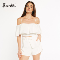 Bardot2017春季新品象牙白荷叶边设计短款吊带胸衣37383TB