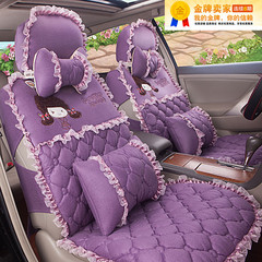 汽车坐垫可爱卡通女士座垫全包蕾丝车垫polo福克斯冬季新款坐垫套