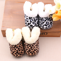 婴儿豹纹棉鞋0-1岁男女宝宝鞋软底步前鞋学步鞋婴儿小棉鞋系带