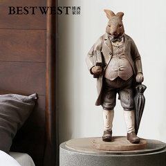 bestwest现代简约树脂老爷爷邦尼兔骑车兔子摆件客厅家居工艺饰品
