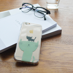 大喵可爱iphone6两只绿色猫咪闺蜜壳苹果6plus原创独家手机壳礼物