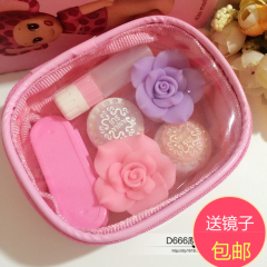 【包邮】新款 粉色蔷薇花套包收纳两副装 隐形眼镜伴侣盒 双联盒