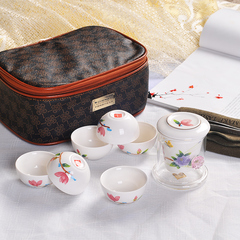 车载户外旅行茶具套装手绘功夫茶便携简易茶具红茶玻璃泡茶器特价
