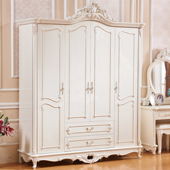 美嘉思家具欧式雕花衣柜 卧室家具四门整体衣柜 法式白色描金衣柜